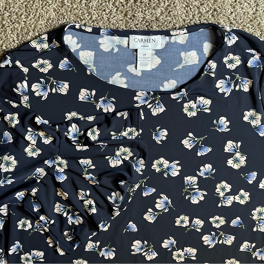 Carmen floral ruffle sleeve‎ 2X pullover blouse flowy womens business Office